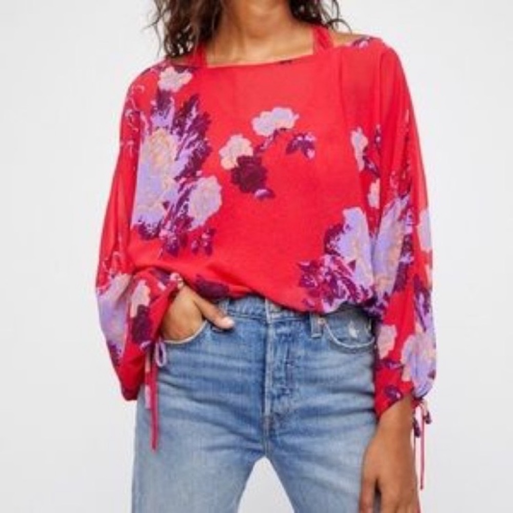 (A56) NEW Free People Chiffon Floral Bodysuit, Size XS, NWOT